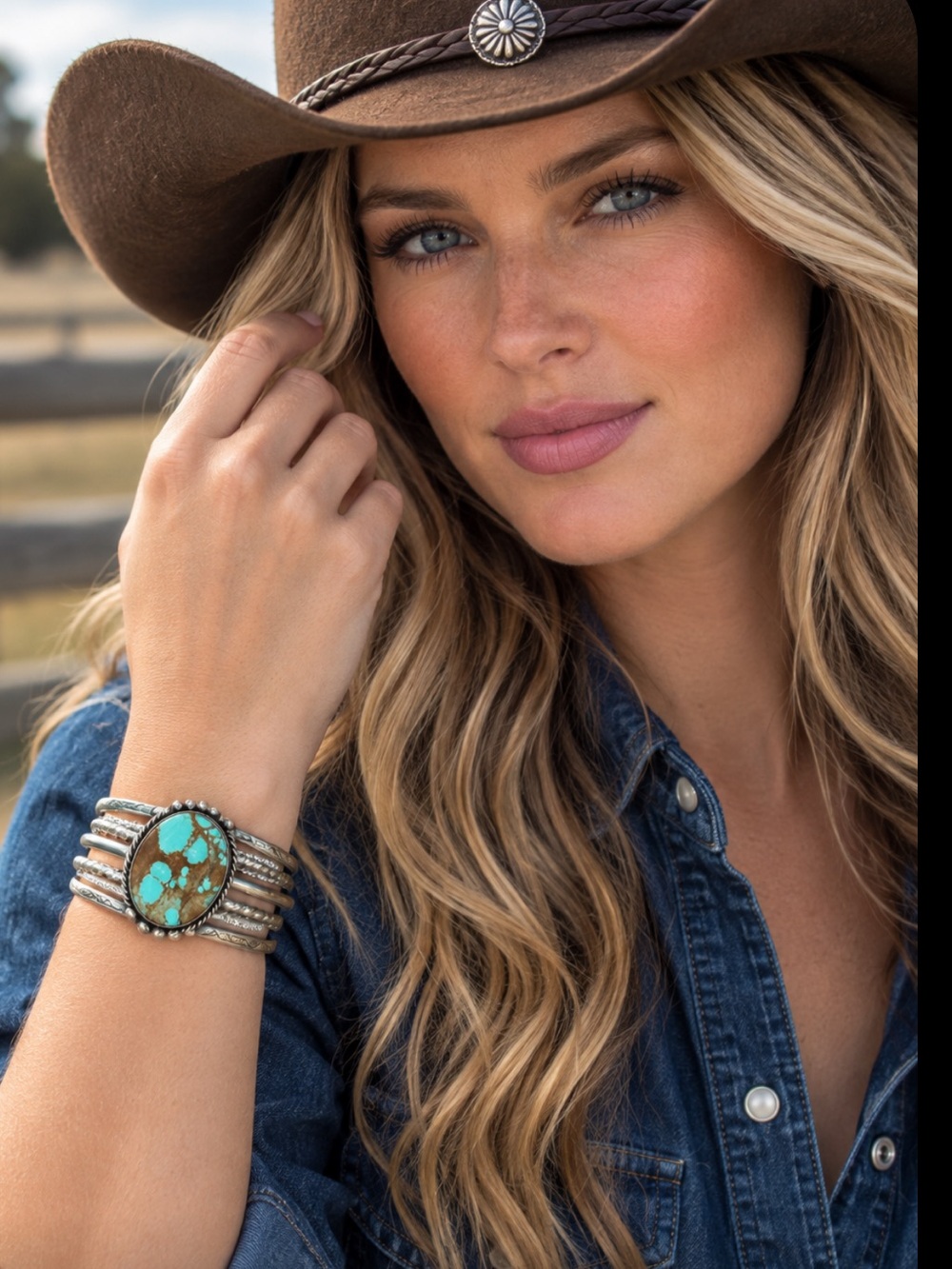 Custom Mine 8 Turquoise Sterling Silver Tahe Cuff Bracelet